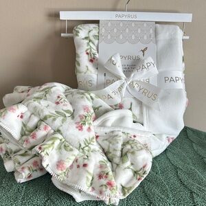 Papyrus Coco Plush Reversible Throw Ruffle White Pink & Green Floral NEW!